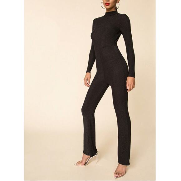 Superdown Nissa Open Back Sheer Black Shimmer Jumpsuit Size M - Picture 1 of 7